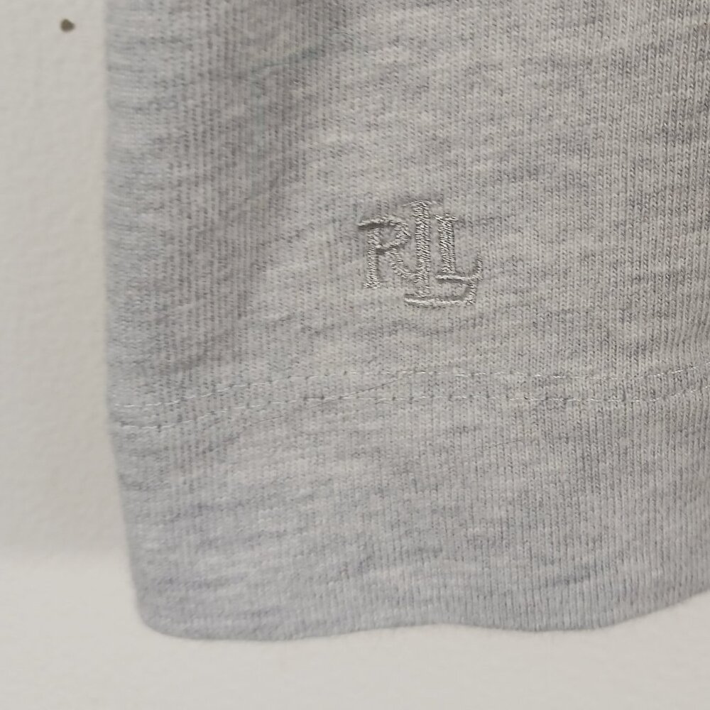 Lauren Ralph Lauren S Casual Gray Top 3/4 Sleeve W/ Navy/White Pinstripe Ruffle - Picture 3 of 15